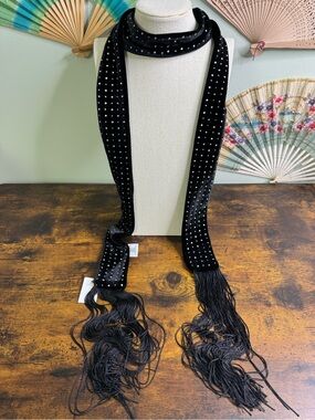 Reitmans Black Velvet Studded Fringe Scarf